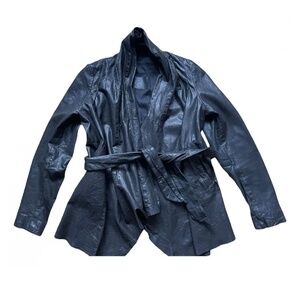 All Saints Vintage Black Belted Leather Jacket